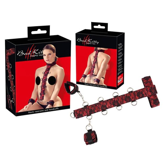 Bad Kitty - Asian Arms to Neck Bondage Set (Red-Black)