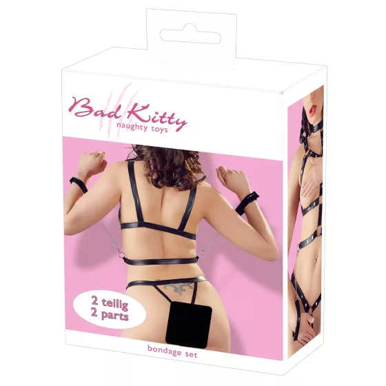 Bad Kitty - Studded Body Harness Set with Wrist Cuffs (Black)