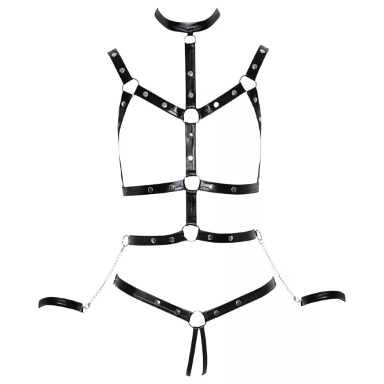 Bad Kitty - Studded Body Harness Set with Wrist Cuffs (Black) - L/XL