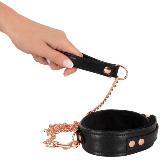 Bad Kitty - collar with metal leash (black and rose gold)