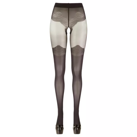 Cottelli - Patterned Open-Front Stockings (Black) - 2/S