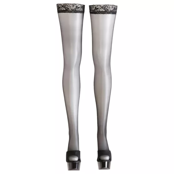 Cottelli - Black Thigh-Highs with Stripe - 2/M