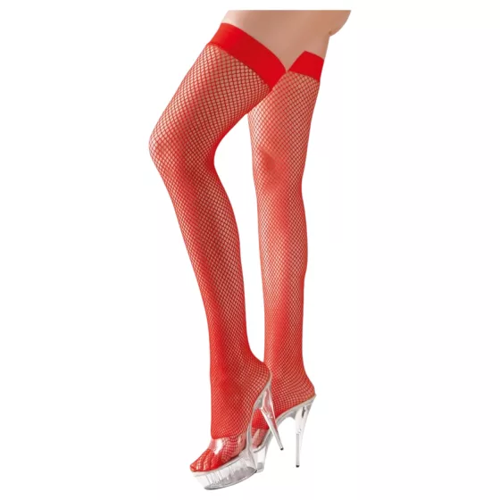 Cottelli - Red Fishnet Thigh-High Stockings - M