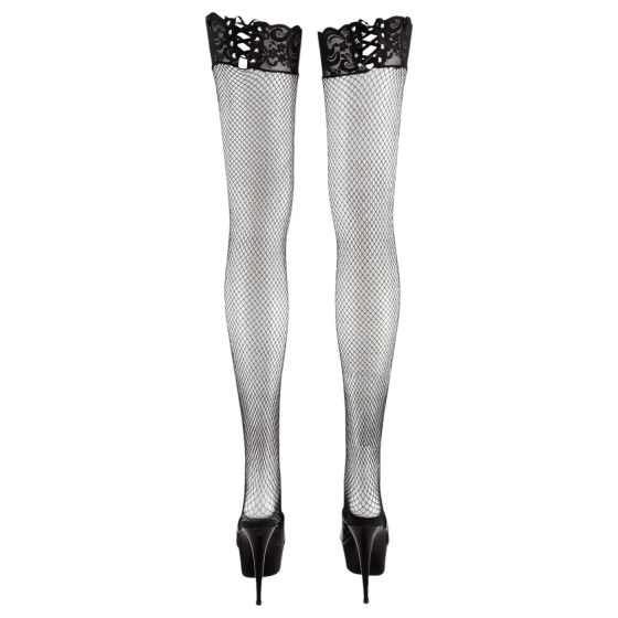 Cottelli - Fishnet Stockings - With Lace-Up Lace Trim