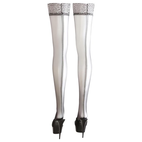 / Cottelli - Silver Lace Trim Thigh Highs