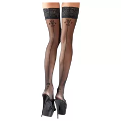 Cottelli - Black Thigh-Highs with Lily Pattern and Stripes