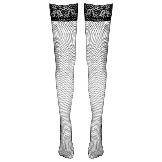 Cottelli - Black Fishnet Thigh-Highs with Wide Lace Trim