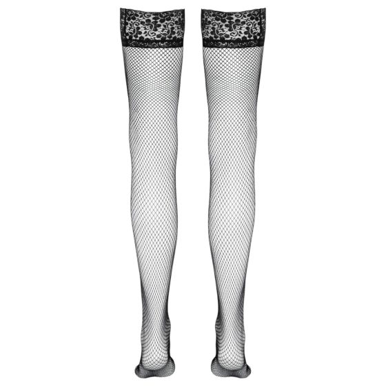Cottelli - Black Fishnet Thigh-Highs with Wide Lace Trim - 4