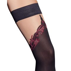   Cottelli - Embroidered Dual-Effect Thigh-High Stockings (Black)