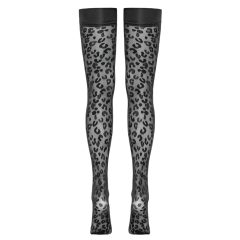 Cottelli Legwear - Black Leopard Print Thigh-Highs