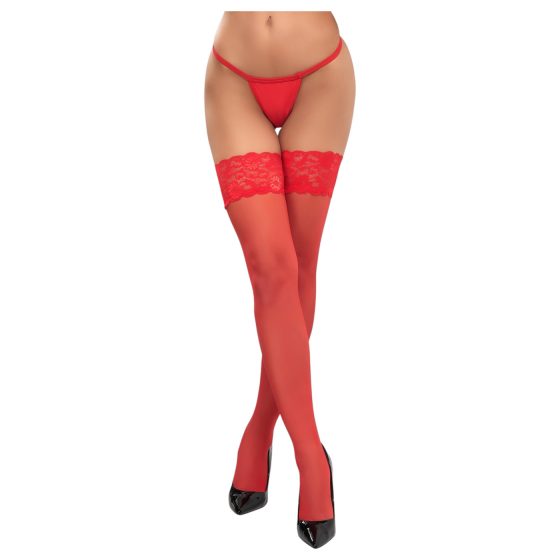 Cottelli - Lace Floral Thigh-Highs (Red)