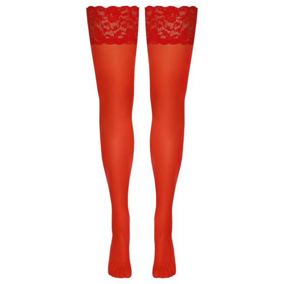 Cottelli - Lace Floral Thigh-Highs (Red)