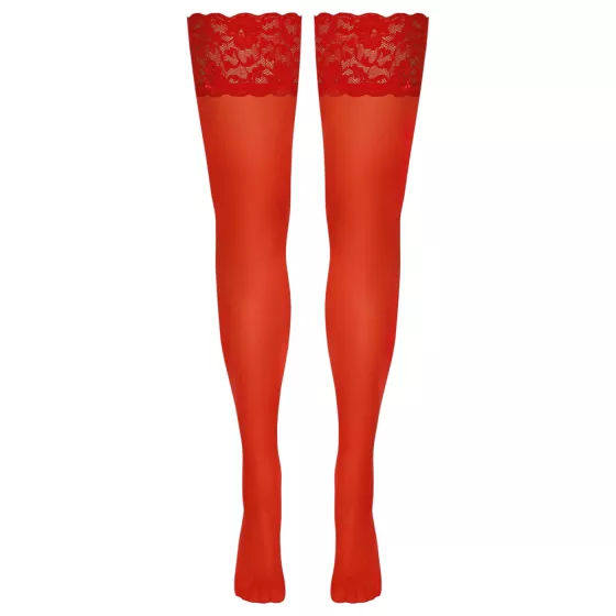 Cottelli - Lace Floral Thigh-Highs (Red) - 3/M-L