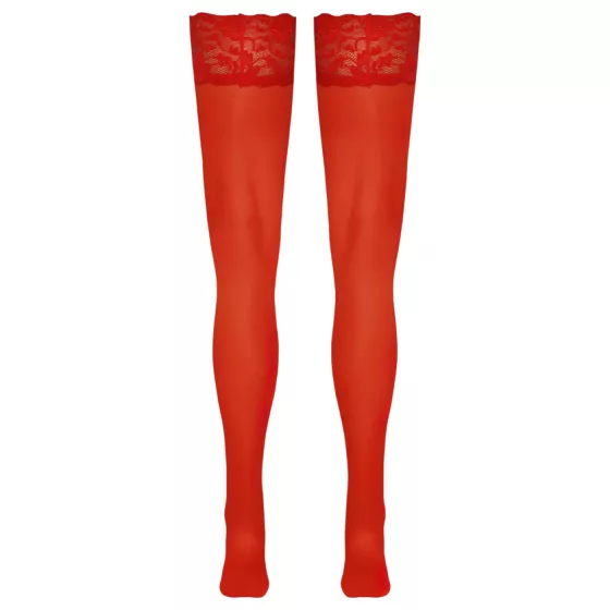 Cottelli - Lace Floral Thigh-Highs (Red) - 3/M-L