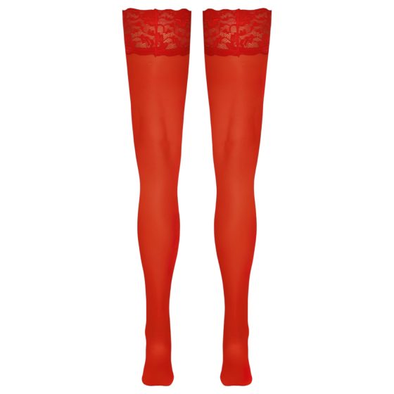 Cottelli - Lace Floral Thigh-Highs (Red) - 4/L
