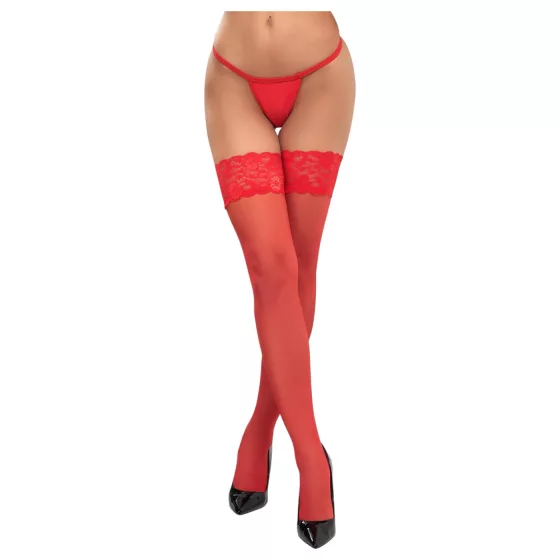 Cottelli - Lace Floral Thigh-Highs (Red) - 5/XL