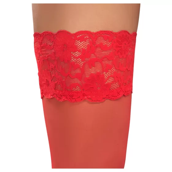 Cottelli - Lace Floral Thigh-Highs (Red) - 5/XL