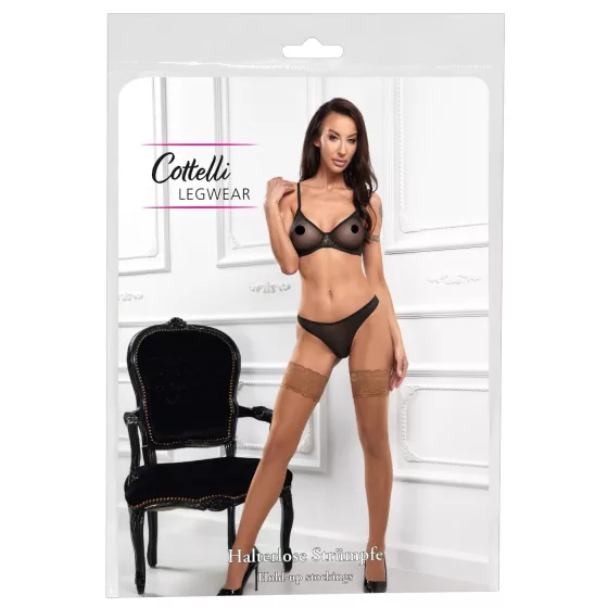 Cottelli - Lace & Floral Thigh-High Stockings (Nude) - 4/L