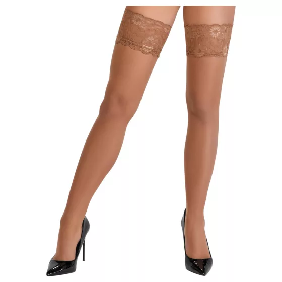 Cottelli - Lace & Floral Thigh-High Stockings (Nude) - 5/XL