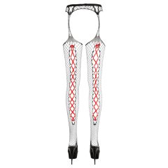 Cottelli - Black Fishnet Stockings with Red Lacing
