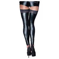 Noir - Lacy Shiny Thigh-High Stockings (Black)