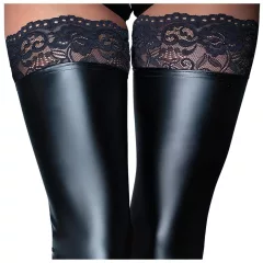 Noir - Lacy Shiny Thigh-High Stockings (Black)