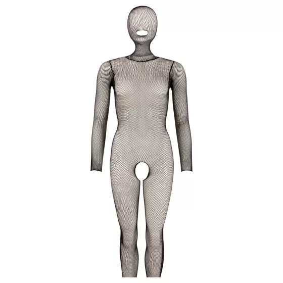Cottelli Fantasy - black fishnet open crotch bodystocking with mask (S-L)
