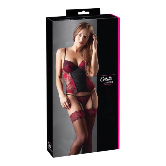 Cottelli - Rose Corset and Thong Set (Red)