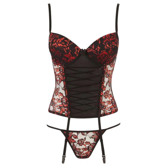 Cottelli - Rose Corset and Thong Set (Red)