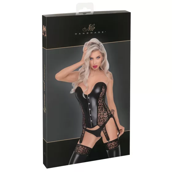 Noir - Black Leopard Print Garter Top - L