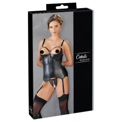 Cottelli Bondage - shiny push‑up top with cuffs (black)