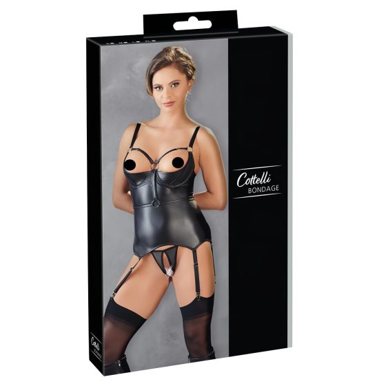 Cottelli Bondage - Glossy Lift-Up Top with Cuffs (Black) - M