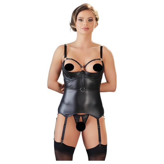 Cottelli Bondage - Glossy Lift-Up Top with Cuffs (Black) - L