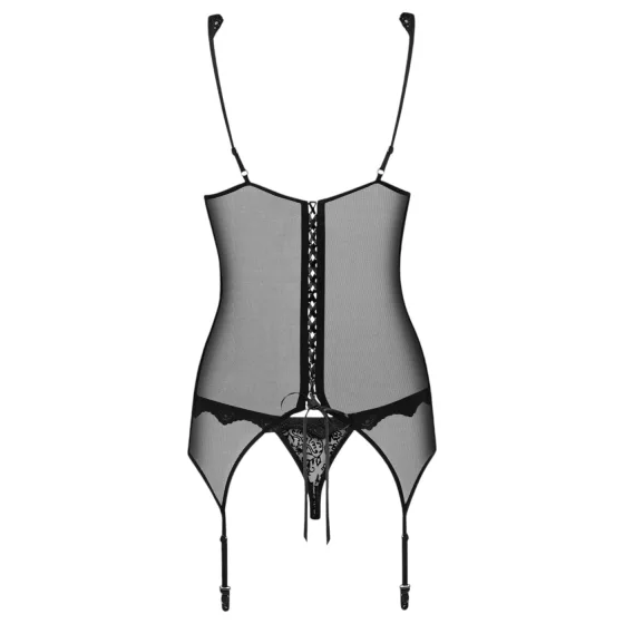 Obsessive Emperita - Delicate Embroidered Top & Thong Set (Black) - L/XL