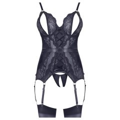 Cottelli - Lace Open Top & Thong Set (Black)