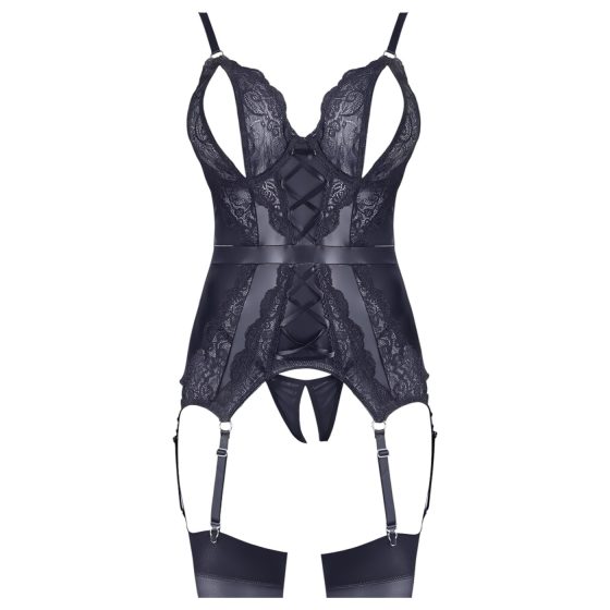 Cottelli - Lace Open Top & Thong Set (Black) - M