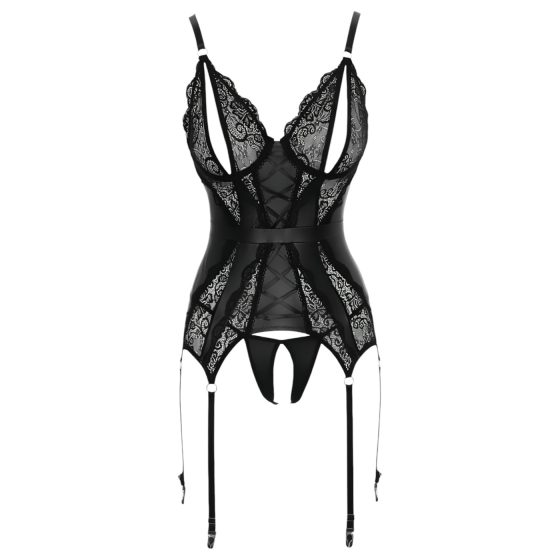 Cottelli - Lace Open Top & Thong Set (Black) - L