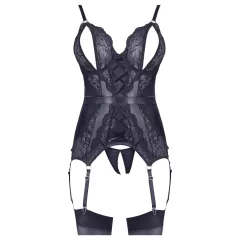 Cottelli - Lace Open Top & Thong Set (Black) - XL