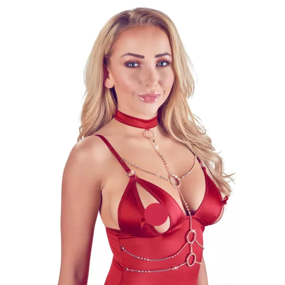 Abierta Fina - Sparkling Chain Top & Thong Set (Red)