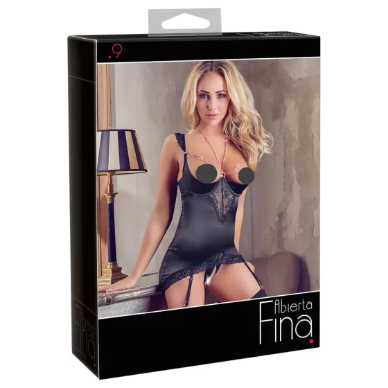 / Abierta Fina - Shimmering Chain Top & Thong Set (Black) - 85B/L