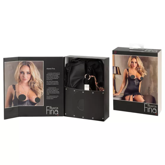 / Abierta Fina - Shimmering Chain Top & Thong Set (Black) - 85B/L
