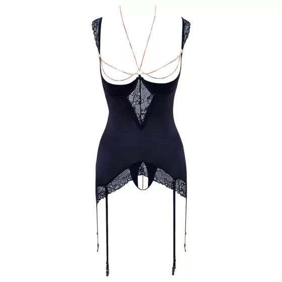 / Abierta Fina - Shimmering Chain Top & Thong Set (Black) - 85B/L