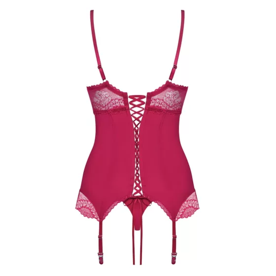 Obsessive Rosalyne - crimson lace suspender top with thong (S/M)