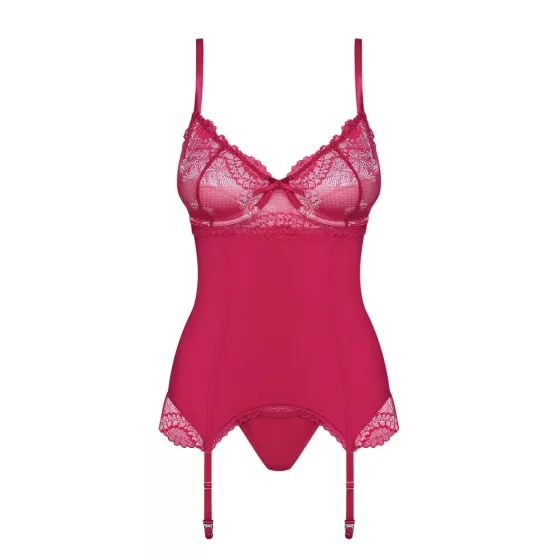 Obsessive Rosalyne - crimson lace suspender top with thong (S/M)