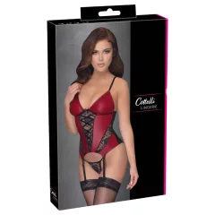 Cottelli - lace panel suspender corset with thong (red) - XL