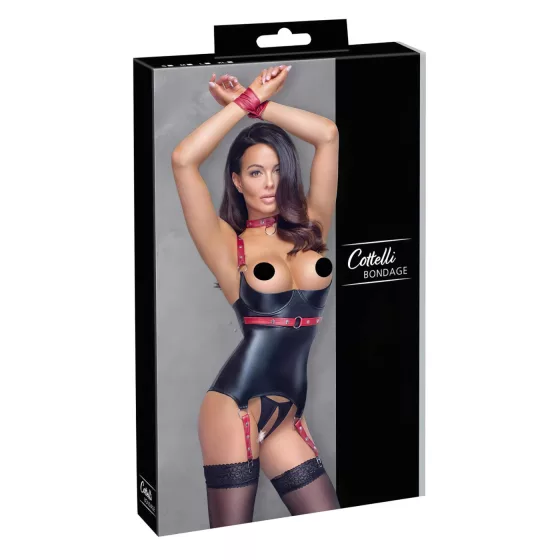 Cottelli Bondage - Shiny Lift-Up Top with Collar (Black) - M