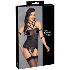 Cottelli Bondage - Strappy Top, Wrist Cuffs & Thong (Black)