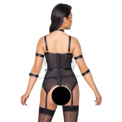 Cottelli Bondage - Strappy Top, Wrist Cuffs & Thong (Black)