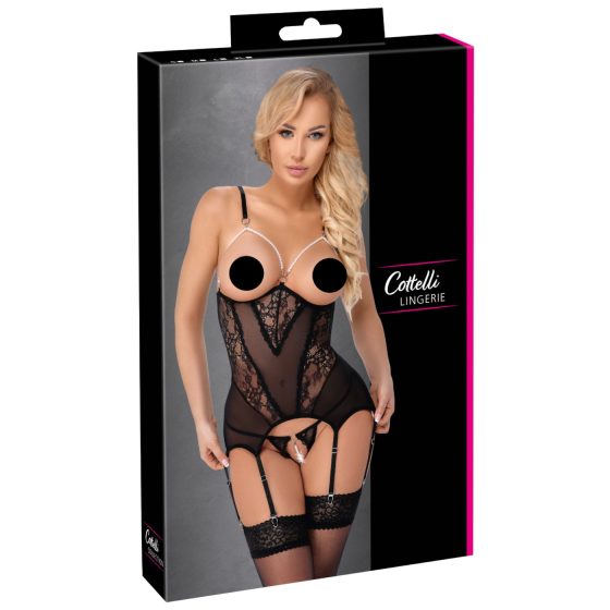 / Cottelli - Pearl-Adorned Open Top (Black)