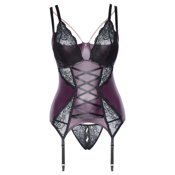 Cottelli Curves - Lace-Up Lingerie Set (Purple)